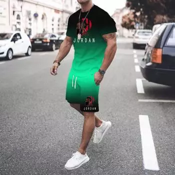 2024 Лидер продаж Новый мужской комплект из двух предметов 3D градиент шорты с коротким рукавом костюм для бега повседневная мода принтованная мужская одежда S