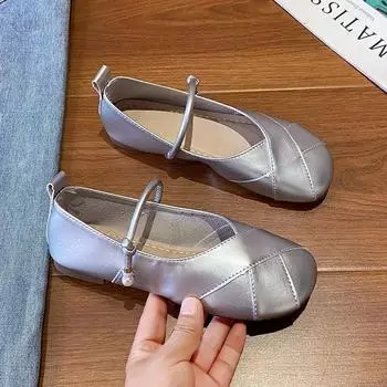 2024 Лидер продаж однотонные женские туфли на плоской подошве с квадратным носком, новые мокасины, летние туфли Мэри Джейн, туфли на плоской подошве для женщин 35 бежевый