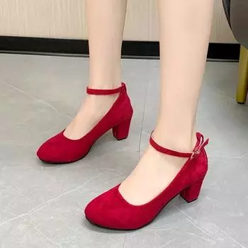 2024 Лидер продаж Удобная и универсальная женская обувь Однотонная пряжка Удобная круглая носовая обувь без застежек Женская обувь Zapatos 35 красный