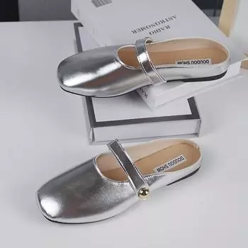 2024 Лидер продаж, универсальные женские тапочки Baotou, летние удобные тапочки для верхней одежды, однотонные женские туфли с квадратным носком 35 серебряный