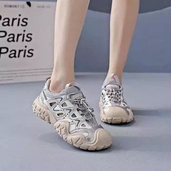 2024 Лидер продаж Весна и Осень Высококачественная женская обувь Модная круглая носовая цветная низкая женская спортивная обувь 35 серебряный