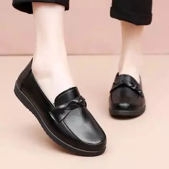 2024 Лидер продаж женские туфли на плоской подошве Мягкие туфли для мам Удобная повседневная обувь Женская осенняя женская танкетка из кожи Zapatos Mujer 36 чёрный
