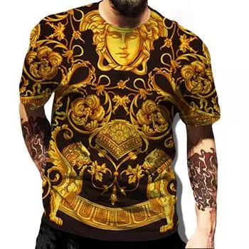 2024 Лидер продаж Золотая футболка с принтом с короткими рукавами Летняя детская взрослая мужская мода с короткими рукавами Топ S