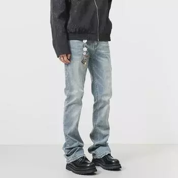 2024 Light Blue Men s Washed Flared Jeans - Casual Straight Fit XL синий