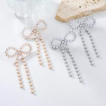 2024 Light Luxury Bridal Bow Earrings with Imitation Pearls - Elegant European and American Style for Ladies imitation pearl earrings золотой