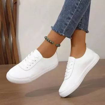 2024 Маленькие белые туфли для женщин 2024 Новая весенняя версия Повседневная обувь на шнуровке Женские удобные нескользящие балетки Женские кроссовки Zapatillas 36 белый