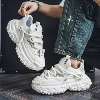 2024 live broadcast new men s shoes European station platform wheel sole dad sports Korean version coconut student tide casual shoes 39 чёрный