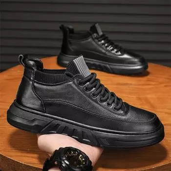 2024 live broadcast new microfiber leather breathable autumn and winter outdoor tooling sports board shoes thick-soled velvet retro Korean version men 39 чёрный