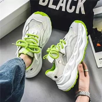 2024 live broadcast popular men s casual breathable mesh running shoes platform student shoes dad shoes flying woven sports shoes 39 чёрный