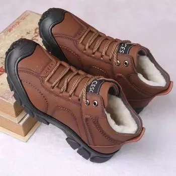 2024 live stream Martin boots leather surface thickened velvet warm casual outdoor tooling shoes thick sole Northeast cotton shoes men 39 чёрный