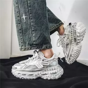 2024 live stream new men s shoes medium top thick sole wheel sole dad sports shoes Korean version coconut student tide casual shoes 39 чёрный