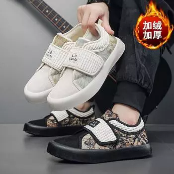 2024 live stream winter velvet large size cotton shoes thick sole low help foot cover men s outdoor trend corduroy tooling shoes 39 чёрный