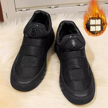 2024 live stream winter velvet thickened warm down cloth cotton shoes men s shoes outdoor Martin boots trendy tooling shoes 39 чёрный