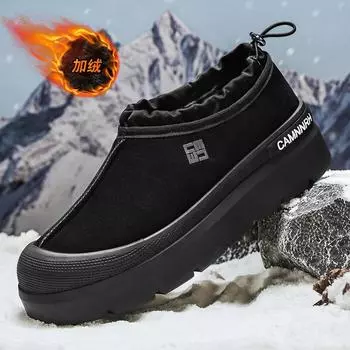 2024 live stream winter velvet warm cotton shoes thick-soled low-top foot cover men s outdoor trend outdoor tooling shoes men s 39 чёрный