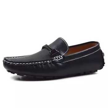2024 Loafers Men Handmade Leather Shoes Casual Driving Flats Slip-on Shoes Moccasins Boat Shoes Lightweight British Style Flats 37 чёрный
