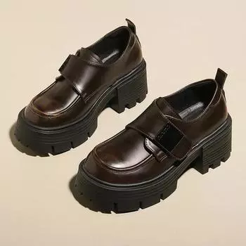 2024 лоферы женские британский стиль весна новые удобные женские туфли на толстой подошве ретро женская обувь 35 чёрный