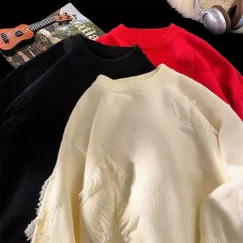 2024 Лоскутный вязаный свитер тренд High Street осень зима теплые мужские топы хип-хоп уличная одежда мужской пуловер 3XL красный