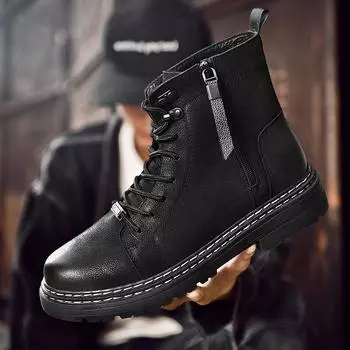 2024 Luxury Classy Handmade Precision Stitch Ankle Boots Casual Leather Flat Designer Boots Genuine Leather Shoes Combat Boots 38 чёрный