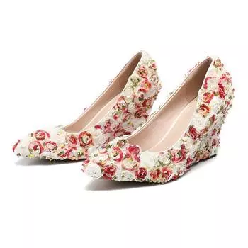2024 Роскошные модные новые кружевные цветочные остроконечные банкетные свадебные туфли с неглубоким носком на каблуках для вечеринок женские повседневные туфли на высоком каблуке 34 разноцветный