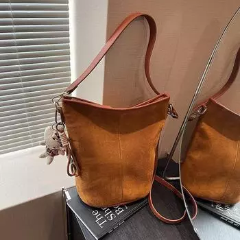 2024 Maillard женская сумка-ведро большой вместимости Frosted Crossbody without pendant жёлтый/коричневый