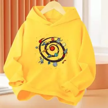 2024 Мальчики Девочки Осенние Толстовки С Капюшоном Мультфильм Смешные Топы Космонавт Детская Толстовка С Длинным Рукавом Толстовка Детская Одежда Космос 100