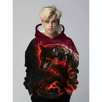 2024 Мальчики и девочки светящийся волк 3D принт модная толстовка, детские крутые хип-хо спортивные повседневные топы, стильная уличная одежда 100CM