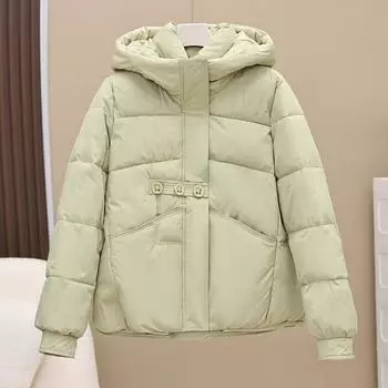2024 маленькая пуховая хлопковая одежда женская с капюшоном новая короткая утолщенная одежда из хлеба корейская куртка M светло-зеленый