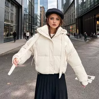 2024 маленькая зимняя одежда из хлопка, женская короткая, нишевая, высококачественная дизайнерская одежда из хлеба, утолщенная куртка M чёрный