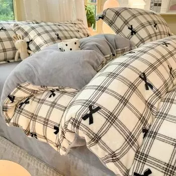 2024 Маленький свежий молочный Falai плюшевый одинарный пододеяльник с принтом в клетку утолщенный теплый пододеяльник 180x220 200x230 220x240 150x200cm 1pcs