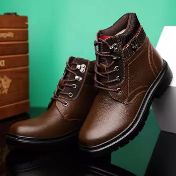 2024 Man s Genuine Leather Boots Winter Snow Shoes Wool Inner Anti Slip Father Ankle Boots Waterproof Man Snow Boots 38