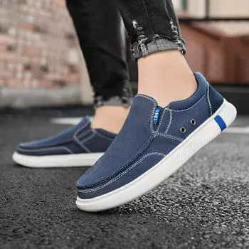 2024 Mans Loafers Shoes Flats Slippers Fabric Slip-on Men Driving Shoes Fashion Summer Style Soft Male Moccasins Lazy Boat Shoes 39 темно-синий