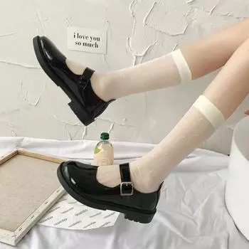 2024 Мэри Джейн маленькие кожаные туфли женские весенние тонкие круглые носы толстая подошва японская юбка большие носы толстые высокие каблуки одинарные туфли 35