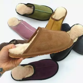 2024 Меховые тапочки для дома Зимние домашние теплые шерстяные женские тапочки Сандалии из натуральной кожи Пушистые тапочки для женщин 5 малиновый