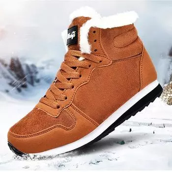 2024 Men Boots Winter Unisex Lightweight Hight Top Sneakers Outdoor No Slip Warm Snow Boots Plush Women Footwear Plus Size 36-48 36 коричневый