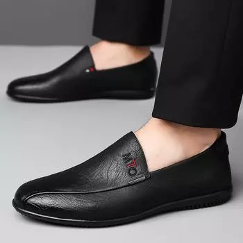 2024 Men Casual Shoes Slip on Loafers Peas Shoes for Men Flat Casual Lazy Shoes Version Breathable Outdoor Mans footwear Shoes 6.5 чёрный