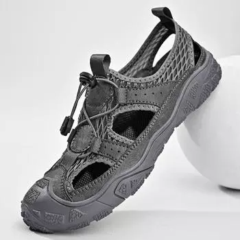 2024 Men Leather Sandals Comfortable Outdoor Casual Shoes Summer Beach Casual Walking Male Sneakers Men Beach Casual Sandals 38 чёрный