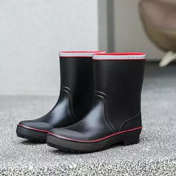 2024 Men Rubber Rainboots Anti- Skid Waterproof Fishing Shoes with Plush Warm Male Casual Mid-Calf Work Boot Plus Size Shoes 45 40