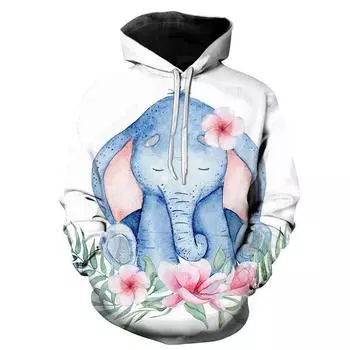 2024 Men s Animal Oil Painting Elephant 3D Printing Hoodie Newest Fashion Spring Unisex Casual Harajuku Fun Sweatshirt Clothing S