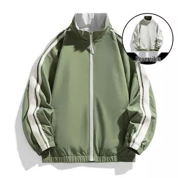 2024 Men s Autumn Loose-Fit Stand Collar Outdoor Casual Double-Sided Multi-Color Jacket L (130 lbs)