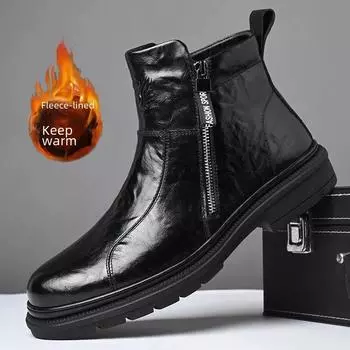 2024 Men s Black Martin Boots: Stylish British Mid-Top, Thick Sole, Breathable and Trendy Motorcycle Boots 38