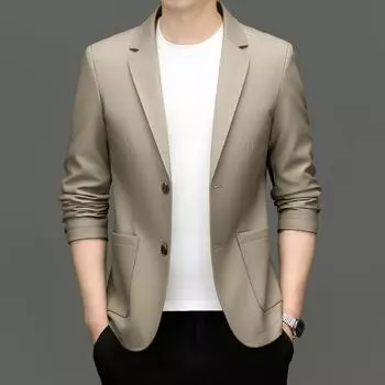 2024 Men s Casual Leather Blazer – Trendy Spring/Autumn Jacket for Middle-Aged XL кремовый