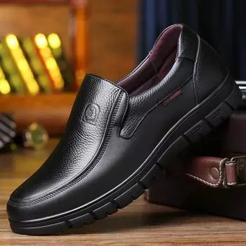 2024 Men s Genuine Leather Shoes 38-46 Head Leather Soft Anti-slip Rubber Loafers Shoes Casual Plus Velvet Autumn Winter Luxury 38