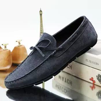 2024 Men s Lace Up Fashion New Top Layer Pig Skin Bean Shoes Low Top Men s Shoes Man s Shoe Casual Summer Boat Driving Shoes 36 жёлтый