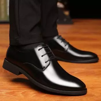 2024 Men s Leather Shoes Lace Up Casual Leather Shoes Youth Business Casual Men s Shoes 39 чёрный