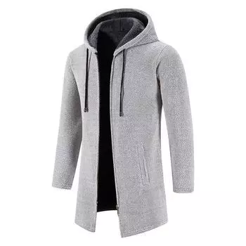 2024 Men s Mid-Length Thickened Hooded Cardigan Sweater for Autumn/Winter 3XL темно-серого