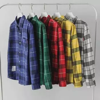 2024 Men s Plaid Shirt: Casual Spring/Autumn Jacket, Long-Sleeved Trendy Student Style