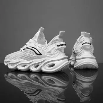 2024 мужские кроссовки для бега сетчатые дышащие кроссовки мужские легкие черные спортивные кроссовки для мужчин 38 белый