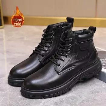 2024 Men s Sheepskin Fur Leather Martin Boots - Warm, Comfortable, Casual Cotton Shoes 40 чёрный