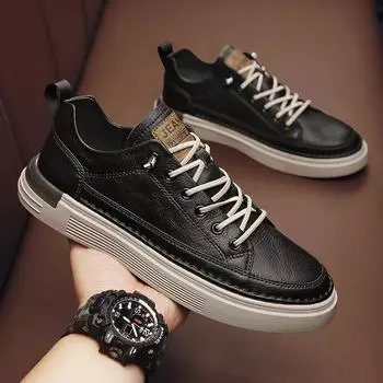 2024 Men s Sneakers Platform Slip on Casual Shoe for Men Leather Sneakers New Comfort Flat Shoes Spring Men s Loafers Classic 39 бежевый