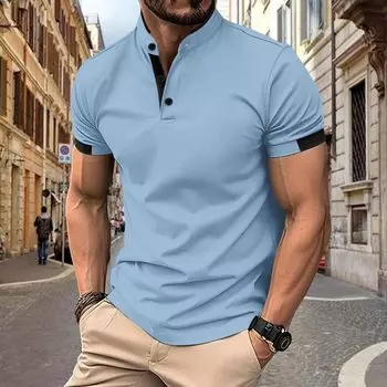2024 Men s Summer Fashion Loose Casual T-shirt Men s Top Polo Shirt Men s Henry Collar Sports Polo Shirt S белый